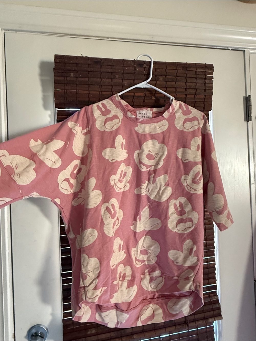 Mickey Face Print Short Sleeve Tee - Pink - measures a sz L